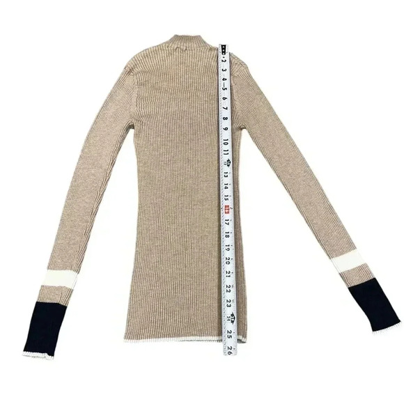 Vineyard Vines 100% Cashmere Tan & Navy Stripe Ribbed Nock Neck Sweater - XS - Picture 8 of 11